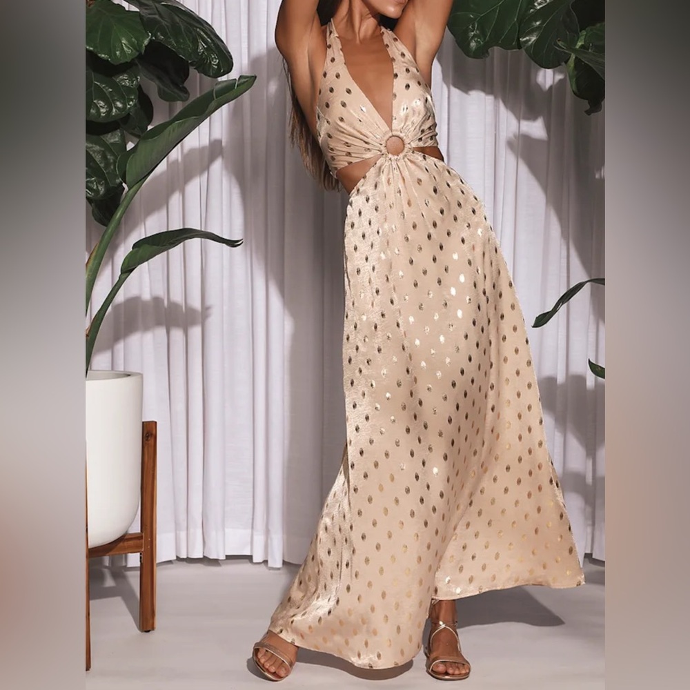 NWT!! Gold and beige halter dress